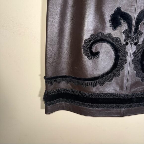 VNTG CARLISLE 90s whimsigoth leather A-line skirt with fur detail 8 - Picture 4 of 6